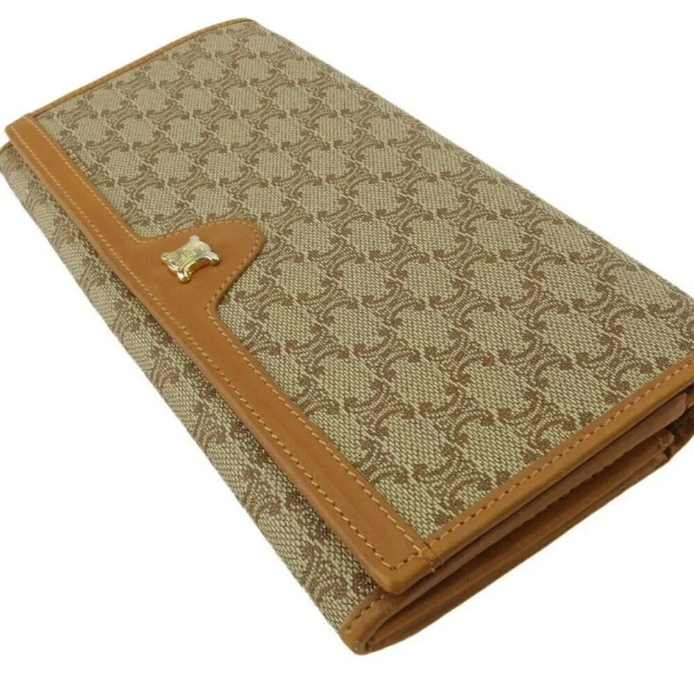 DIOR long pilgrimage honeycomb beige PVC ~ leather AUTH USED T19030